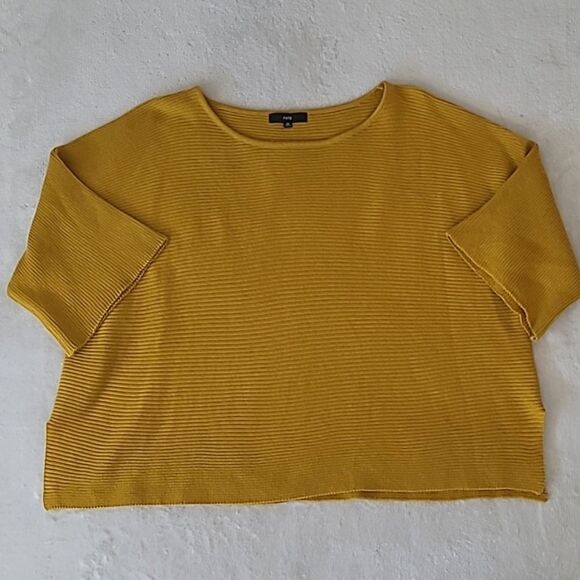 Fate Women Medium Mustard Yellow Oversize Dolman Sleeve Knit Sweater Preppy Boho - Picture 1 of 16